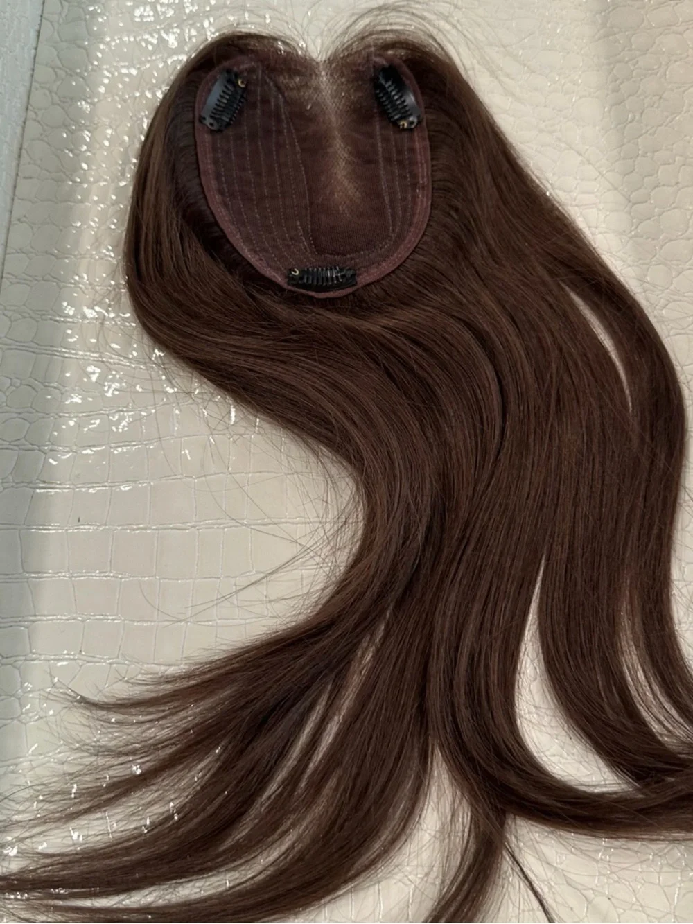 12” Dark Brown Human‎ Hair Topper Side Part #TE2
